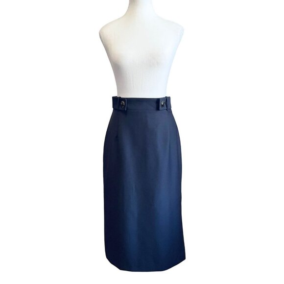 NWT MASSIMO DUTTI NAVY FRONT MARBLED OVERSIZED BUTTON PENCIL SKIRT - 6 - Picture 1 of 12